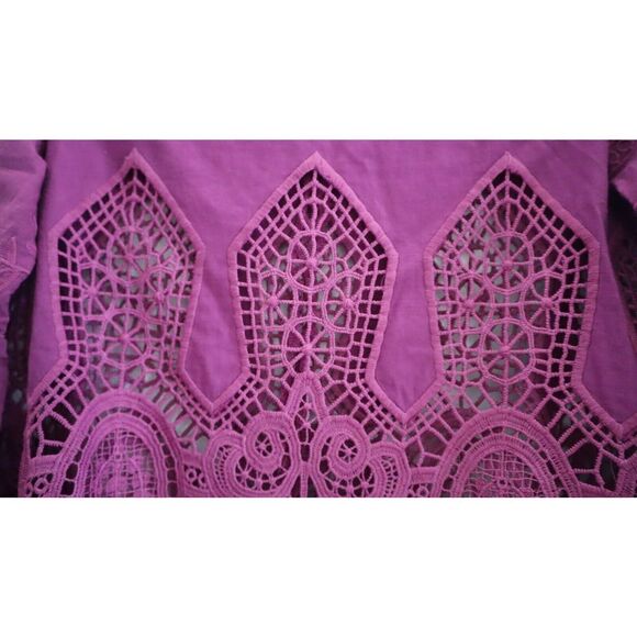 Chloe Oliver x Anthropologie Women's Sz XS Purple Lace Embroidered Boho Blouse - Picture 6 of 12